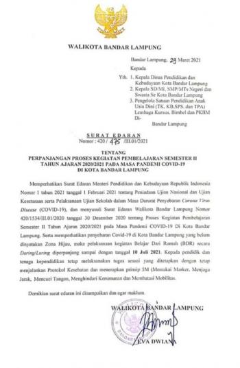 Kegiatan Belajar Mengajar (KBM) Daring Diperpanjang Hingga 10 Juli 2021